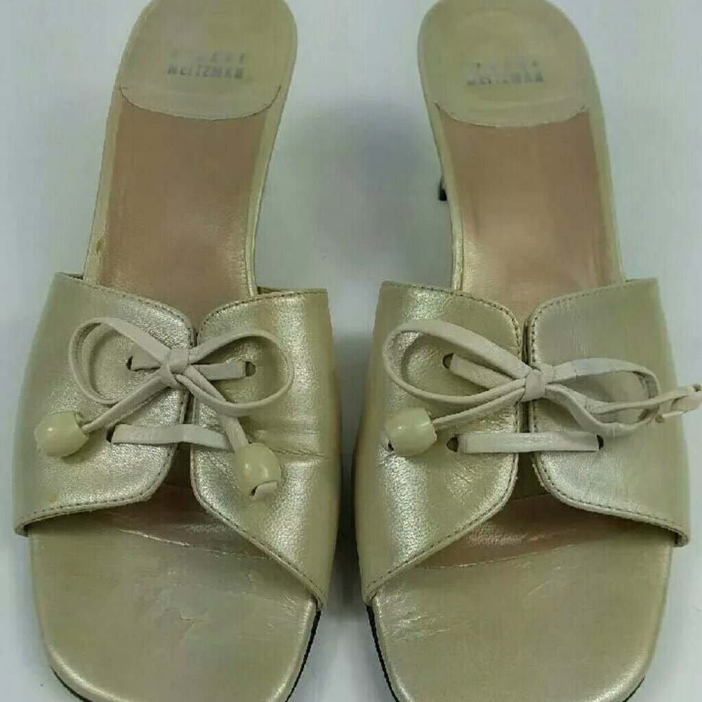 Stuart Weitzman Open Toe Bow Tie Block Heel Pumps - image 2